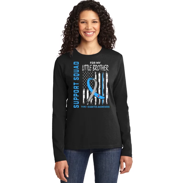 T1D Awareness Flag Little Brother Type 1 Diabetes Matching Ladies Long Sleeve Shirt