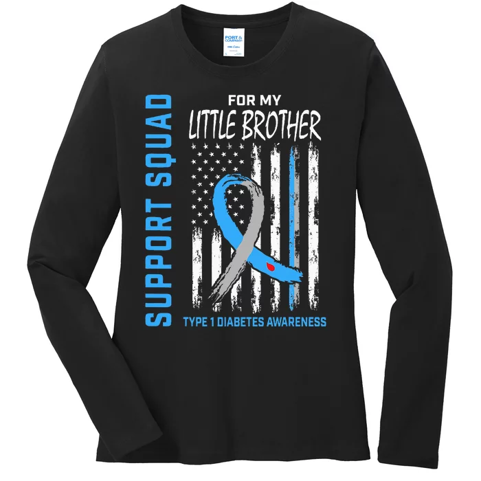 T1D Awareness Flag Little Brother Type 1 Diabetes Matching Ladies Long Sleeve Shirt