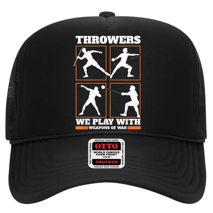 Track And Field Thrower We Play With Weapon Of War Shot Put High Crown Mesh Trucker Hat