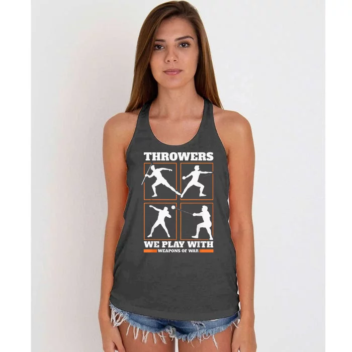 Track And Field Thrower We Play With Weapon Of War Shot Put Women's Knotted Racerback Tank