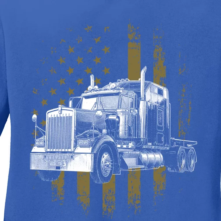 Trucker American Flag Big Rig Semigifttrailer Truck Driver Gift Funny Gift Ladies Long Sleeve Shirt