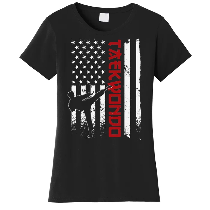 Taekwondo American Flag Taekwondo Fighter Us Flag Women's T-Shirt