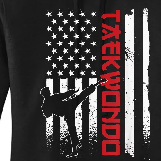 Taekwondo American Flag Taekwondo Fighter Us Flag Women's Pullover Hoodie