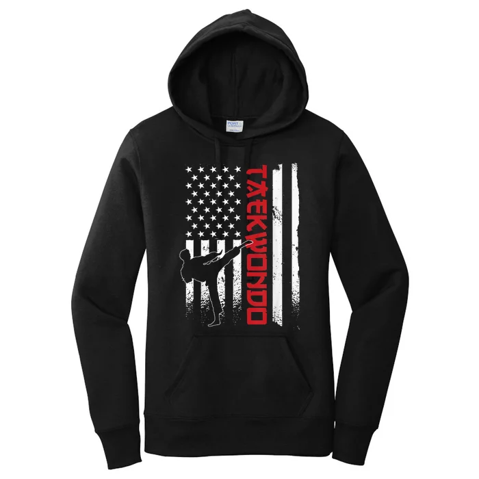 Taekwondo American Flag Taekwondo Fighter Us Flag Women's Pullover Hoodie