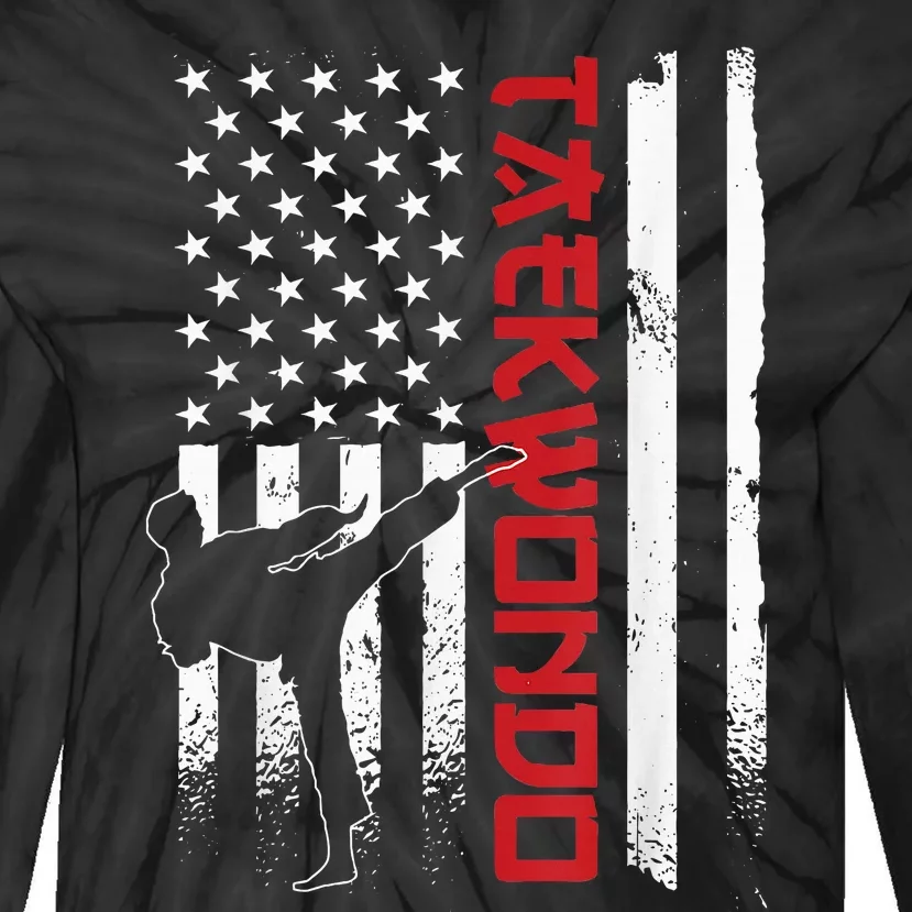 Taekwondo American Flag Taekwondo Fighter Us Flag Tie-Dye Long Sleeve Shirt