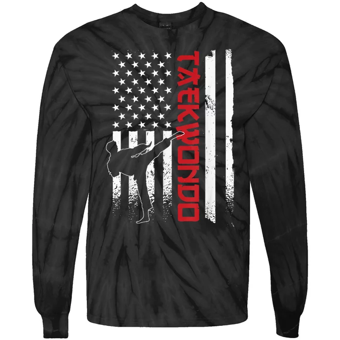 Taekwondo American Flag Taekwondo Fighter Us Flag Tie-Dye Long Sleeve Shirt