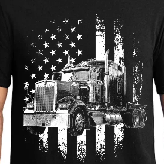 Trucker American Flag Big Rig Semigifttrailer Truck Driver Gift Pajama Set