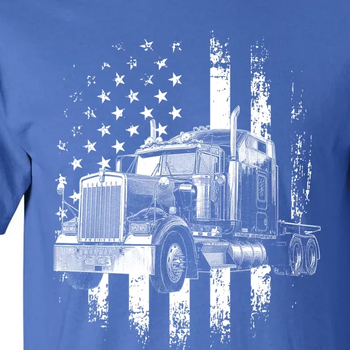 Trucker American Flag Big Rig Semigifttrailer Truck Driver Gift Tall T-Shirt