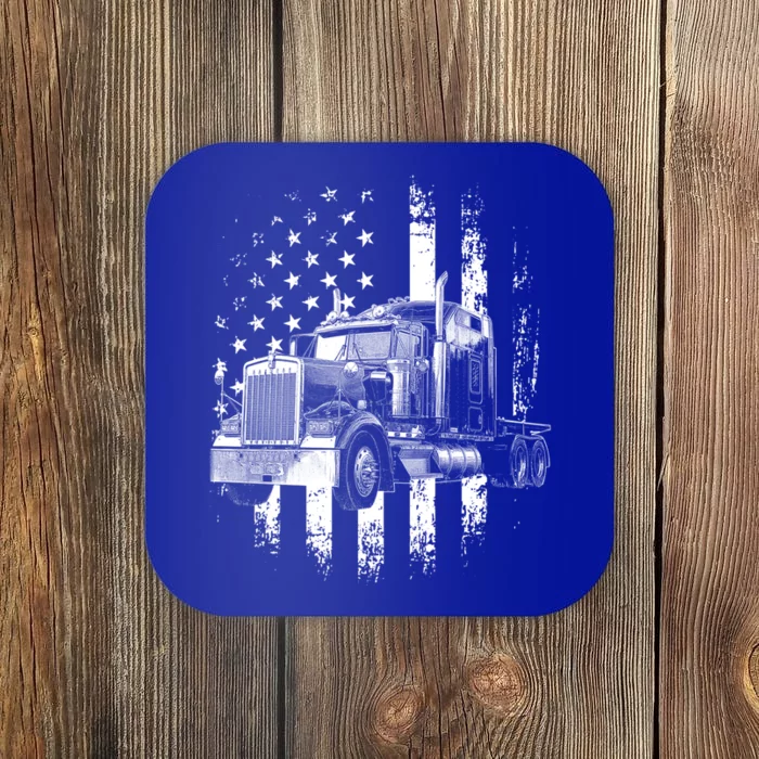 Trucker American Flag Big Rig Semigifttrailer Truck Driver Gift Coaster