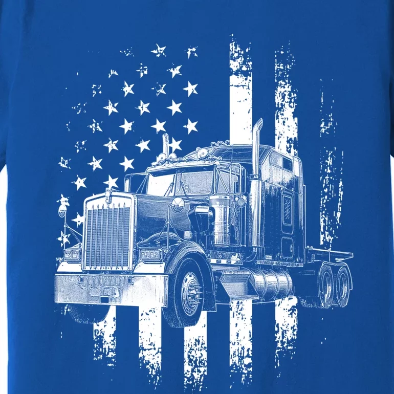 Trucker American Flag Big Rig Semigifttrailer Truck Driver Gift Premium T-Shirt