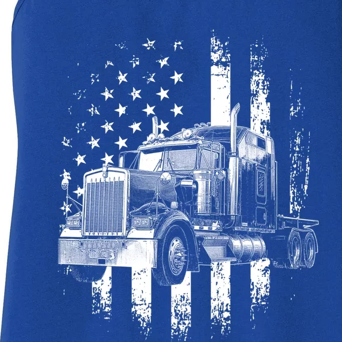 Trucker American Flag Big Rig Semigifttrailer Truck Driver Gift Women's Racerback Tank