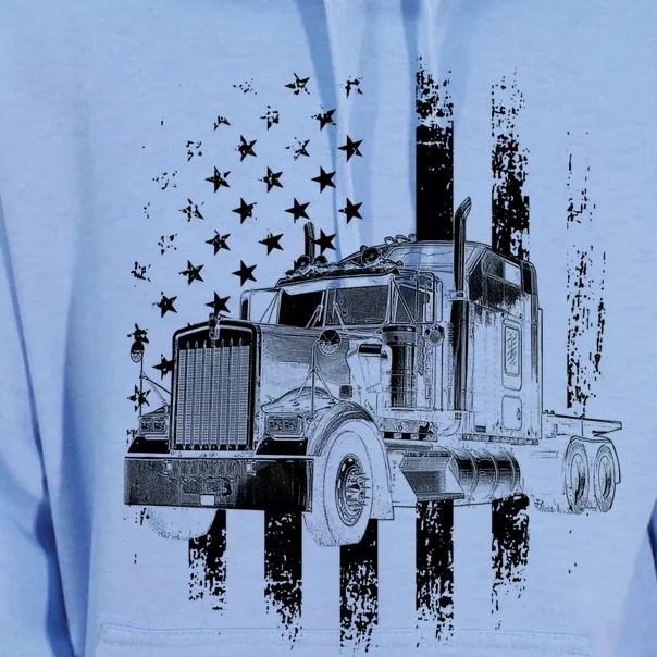 Trucker American Flag Big Rig Semigifttrailer Truck Driver Gift Unisex Surf Hoodie