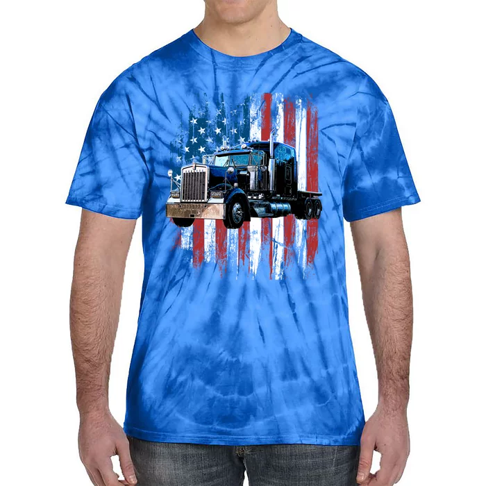 Trucker American Flag Truck Driver Gift Truck Driver Gift Tie-Dye T-Shirt