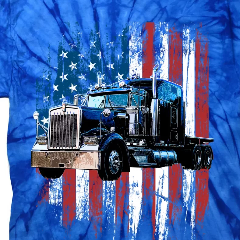 Trucker American Flag Truck Driver Gift Truck Driver Gift Tie-Dye T-Shirt