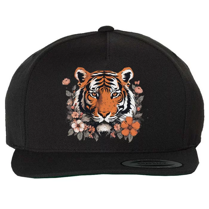 Tiger Animal Flowers Wool Snapback Cap