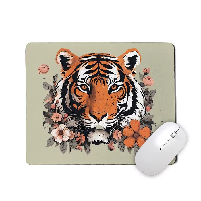 Tiger Animal Flowers Mousepad