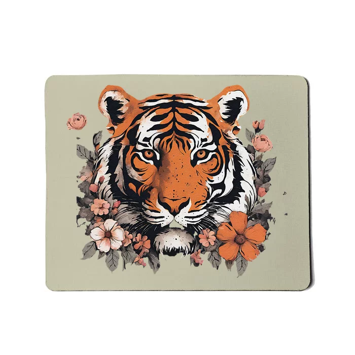 Tiger Animal Flowers Mousepad