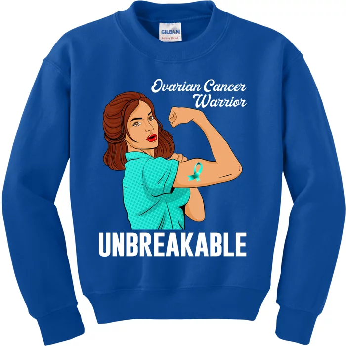 Tee Awareness Gift Ovarian Cancer Warrior Unbreakable Gift Kids Sweatshirt