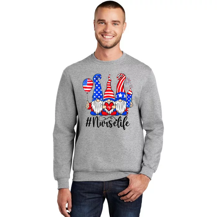 Three American Gnomes Nurses 4th Of July Nurse Life Tall Sweatshirt