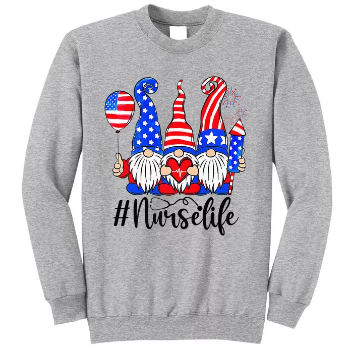 Three American Gnomes Nurses 4th Of July Nurse Life Tall Sweatshirt