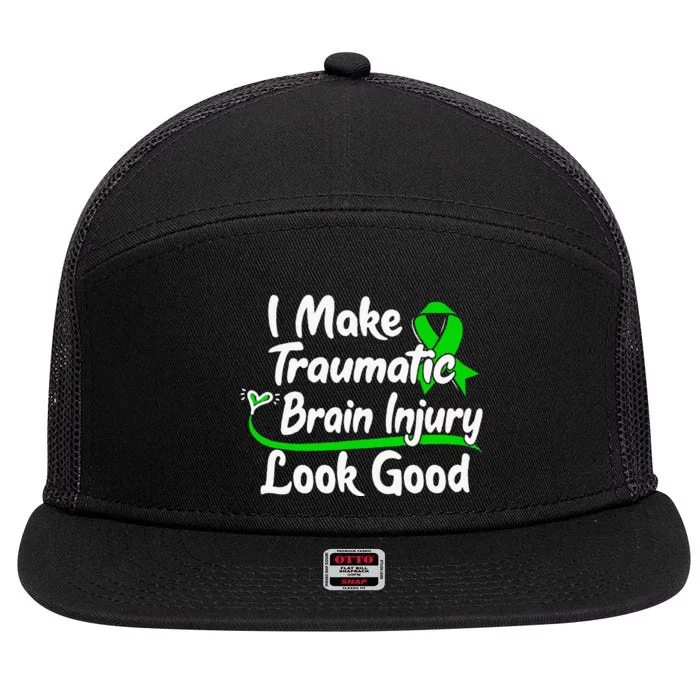 TBI Awareness Gift I Make Traumatic Brain Injury Look Good 7 Panel Mesh Trucker Snapback Hat