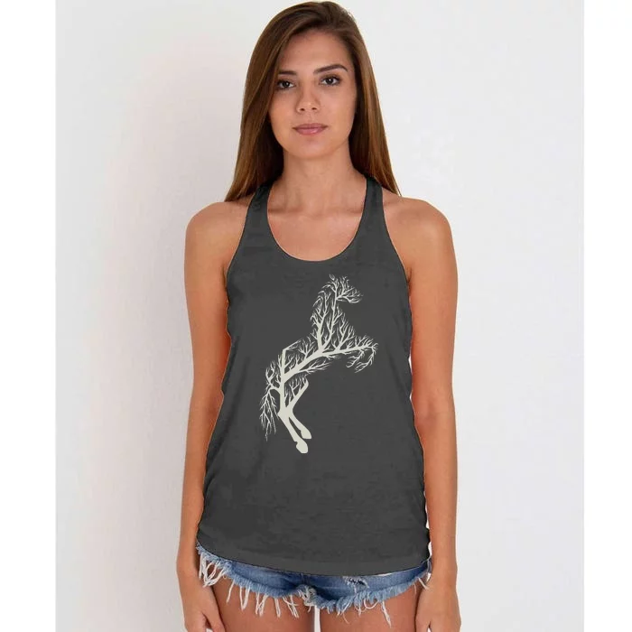 Tree and Horse in Forest Animal Nature Horse Women's Knotted Racerback Tank