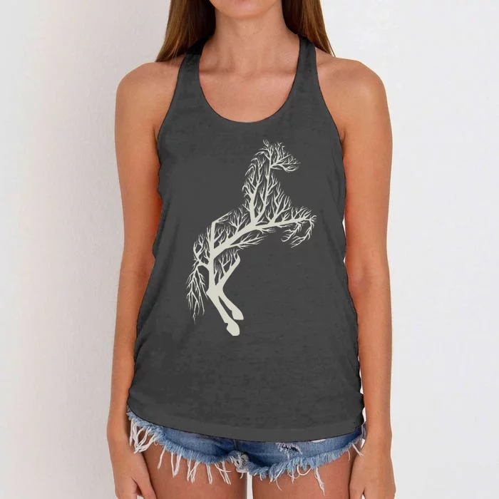 Tree and Horse in Forest Animal Nature Horse Women's Knotted Racerback Tank