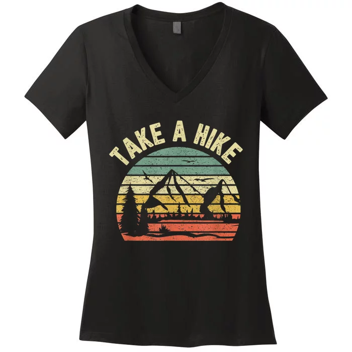 Take A Hike Retro Hiker Outdoors Camping Nature Hiking Women's V-Neck T-Shirt