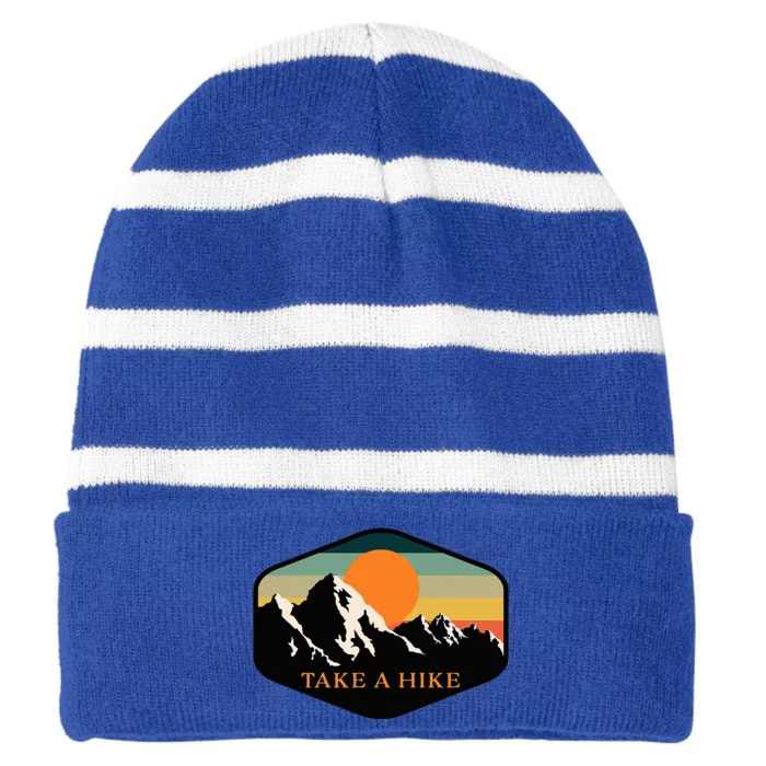 Take A Hike Retro Vintage Outdoor Hiking Striped Beanie with Solid Band