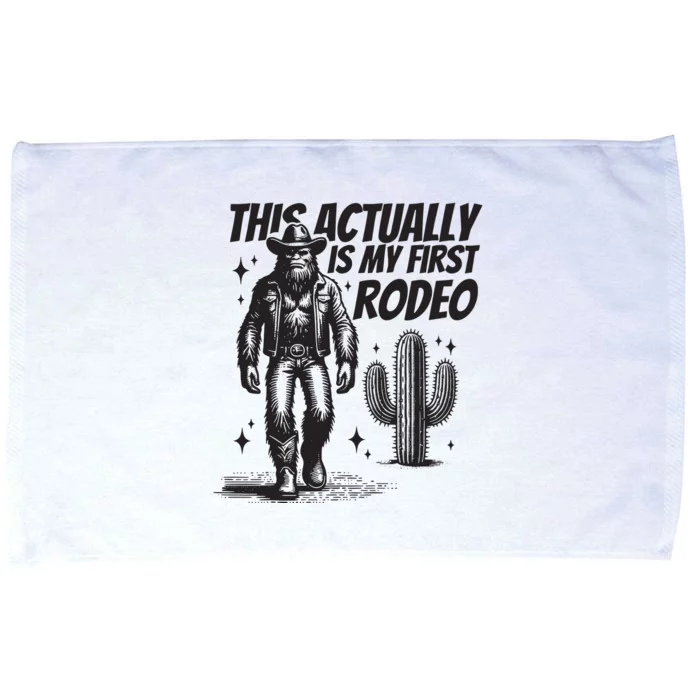 This Actually Is My First Rodeo Funny Bigfoot Cowboy Western Microfiber Hand Towel