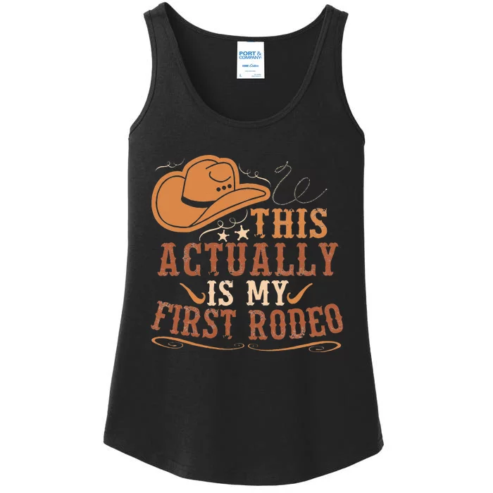 This Actually Is My First Rodeo Cowgirl Bronco Bucking Ladies Essential Tank