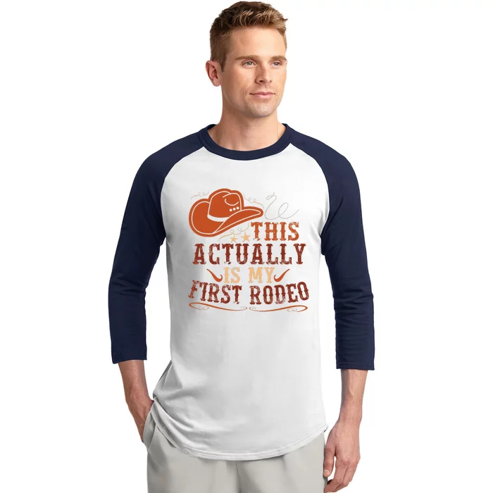 This Actually Is My First Rodeo Cowgirl Bucking Baseball Sleeve Shirt