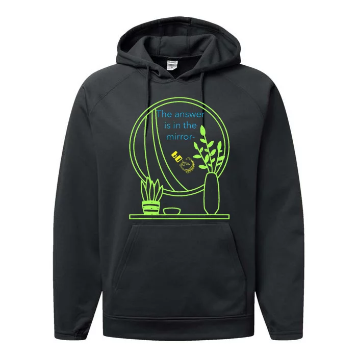 The Answer Is In The Mirror God. Captivating Message Performance Fleece Hoodie