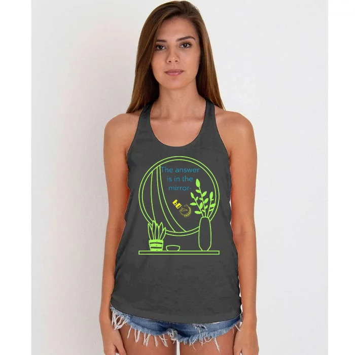 The Answer Is In The Mirror God. Captivating Message Women's Knotted Racerback Tank