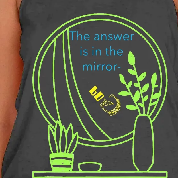 The Answer Is In The Mirror God. Captivating Message Women's Knotted Racerback Tank