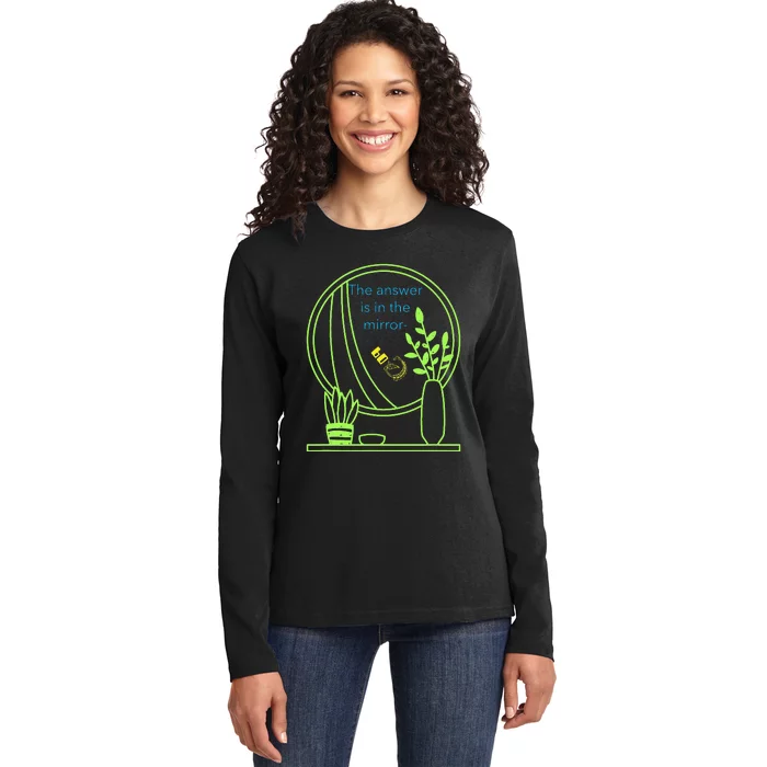 The Answer Is In The Mirror God. Captivating Message Ladies Long Sleeve Shirt