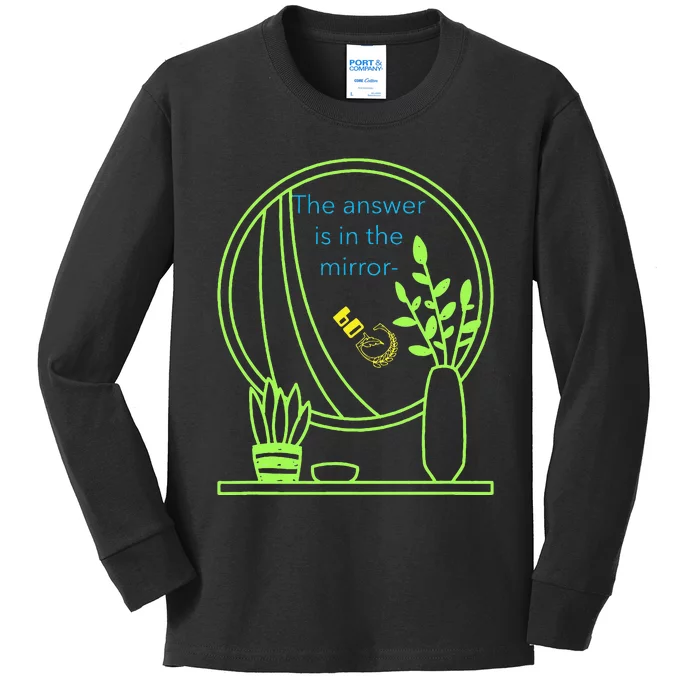 The Answer Is In The Mirror God. Captivating Message Kids Long Sleeve Shirt