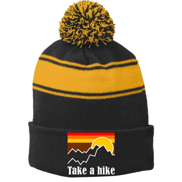 Take A Hike Sunset Funny Hiking Stripe Pom Pom Beanie