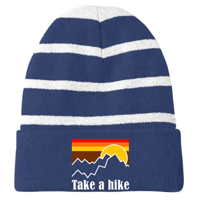 Take A Hike Sunset Funny Hiking Striped Beanie with Solid Band