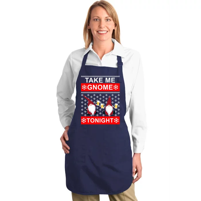 Take Me Gnome Tonight Ugly Christmas Full-Length Apron With Pocket