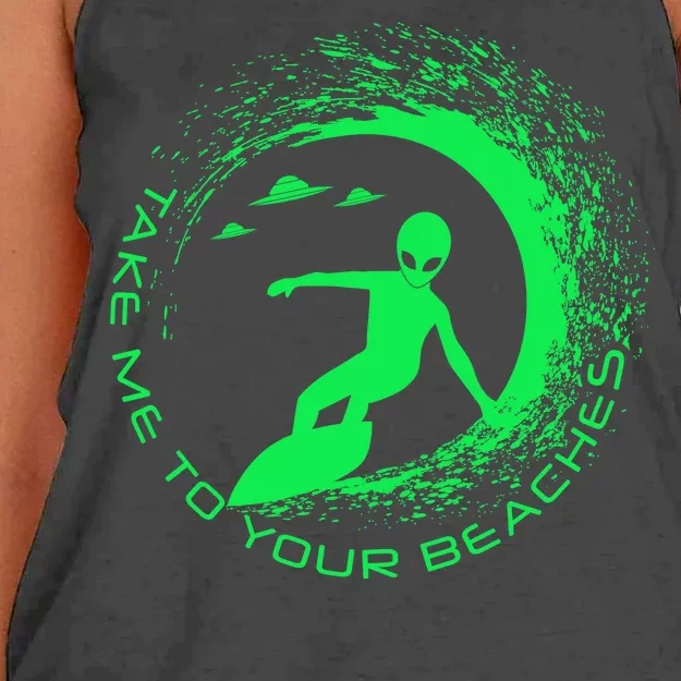 Take Me To Your Beaches Alien Women's Knotted Racerback Tank