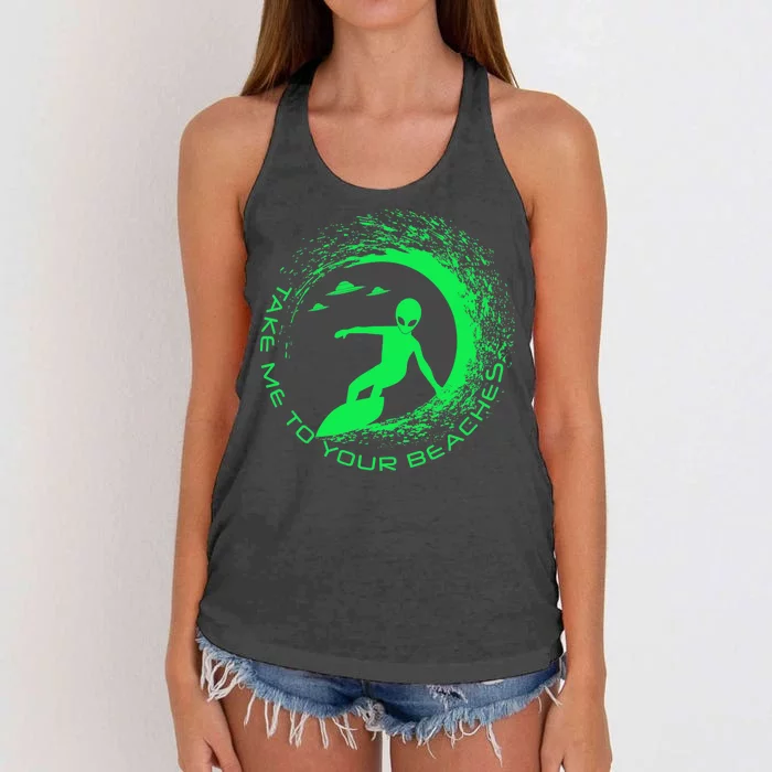 Take Me To Your Beaches Alien Women's Knotted Racerback Tank