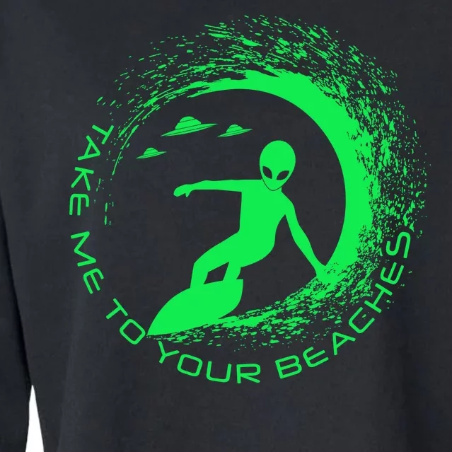 Take Me To Your Beaches Alien Cropped Pullover Crew