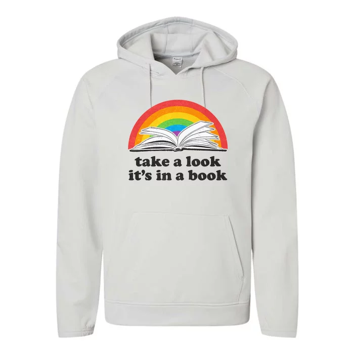 Take A Look Its In A Book Retro Inspired Reading Rainbow Performance Fleece Hoodie