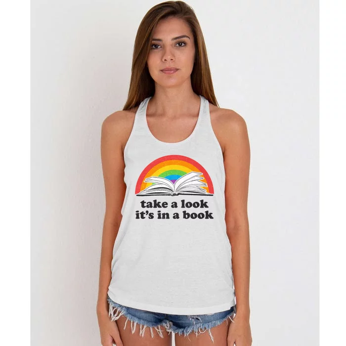 Take A Look Its In A Book Retro Inspired Reading Rainbow Women's Knotted Racerback Tank