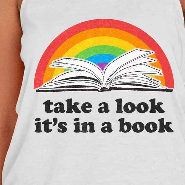 Take A Look Its In A Book Retro Inspired Reading Rainbow Women's Knotted Racerback Tank