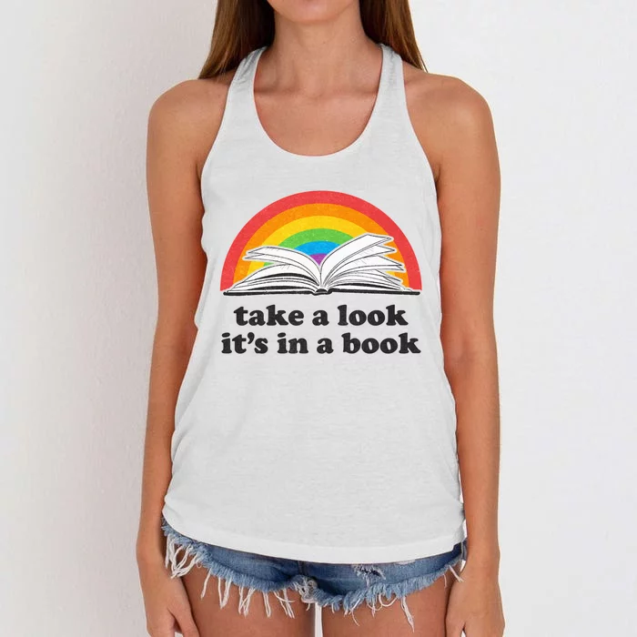 Take A Look Its In A Book Retro Inspired Reading Rainbow Women's Knotted Racerback Tank