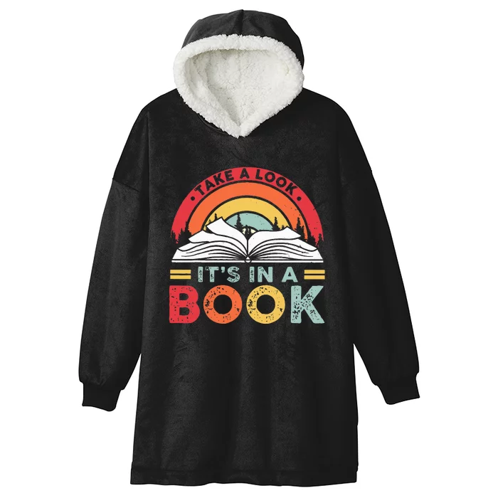 Take A Look Its In A Book Reading Vintage Retro Rainbow Hooded Wearable Blanket