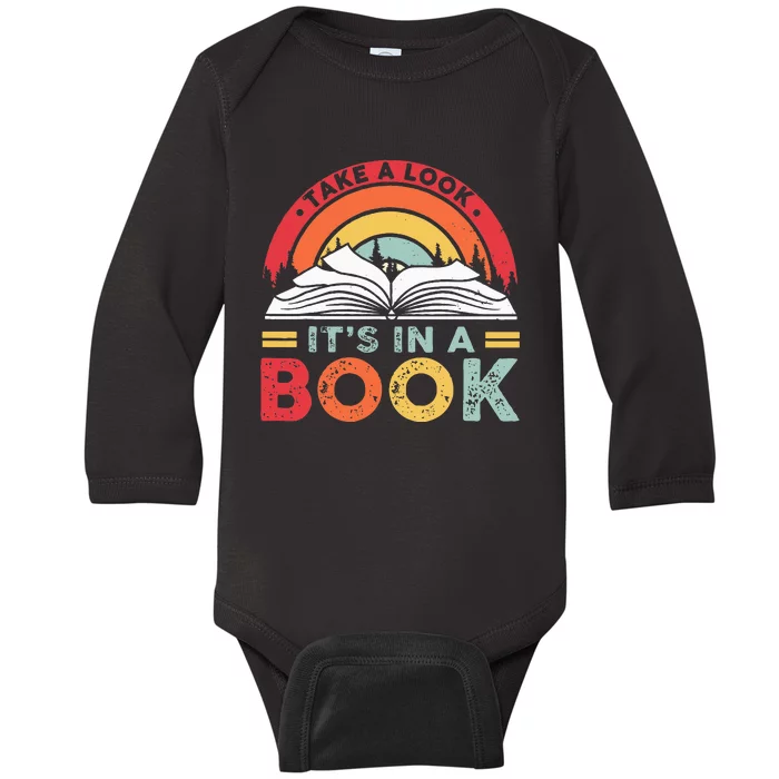 Take A Look Its In A Book Reading Vintage Retro Rainbow Baby Long Sleeve Bodysuit