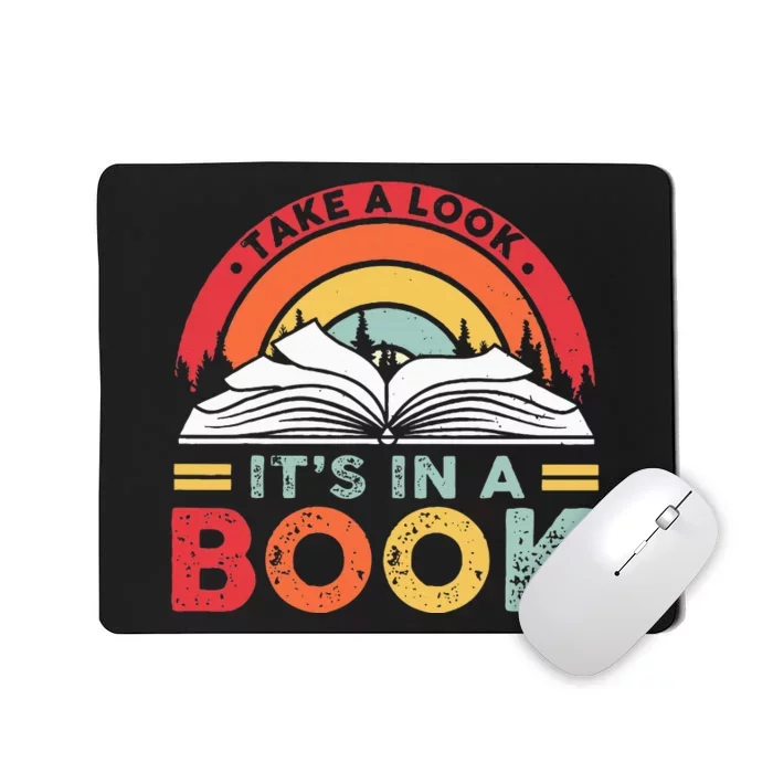 Take A Look Its In A Book Reading Vintage Retro Rainbow Mousepad